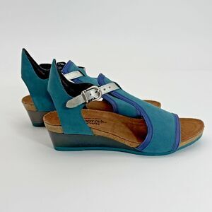 Naot Fiona Wedge Sandals 38 Teal Suede Leather Comfort Shoes Womens 7 Brand New